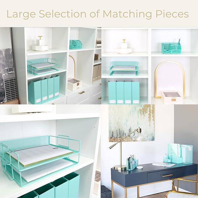 BLU MONACO Aqua Mesh Paper Tray Set of 2 | Stackable Letter Trays - Image 4