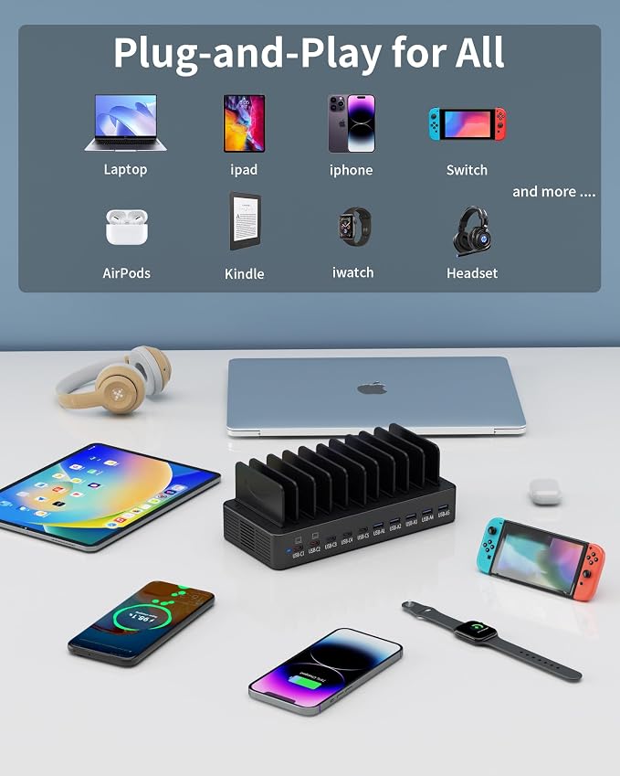580W Charging Station for Multiple Devices, 10-Port USB C Fast Charger Station - Image 7