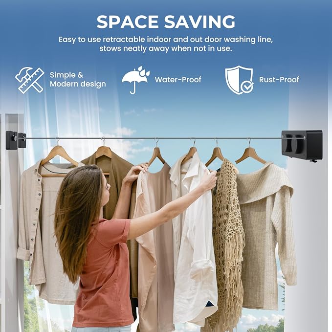 Retractable Clothesline Indoor Outside Heavy-Duty, Upgrade 304 Double Stainless - Image 7