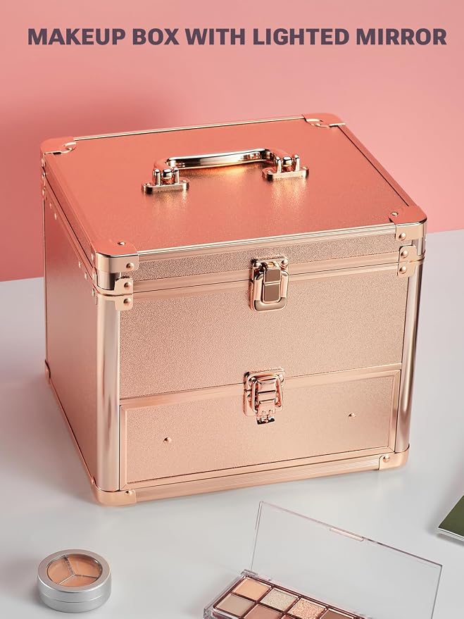 Qislee Makeup Box with Drawer and A Detachable Lighted Mirror, Waterproof - Image 7