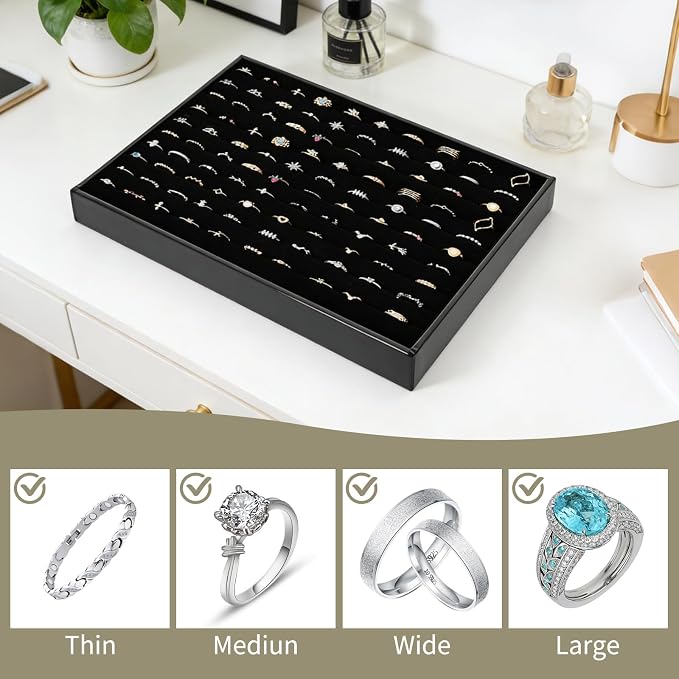 4 Pack Velvet Ring Display Tray 100 Slots Stackable Jewelry Organizer Tray Ring - Image 5