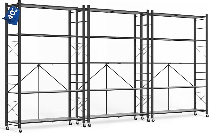 ALANNG 40" W Foldable 5-Tier Storage Shelves on Wheels Adjustable | Removable by ALANNG