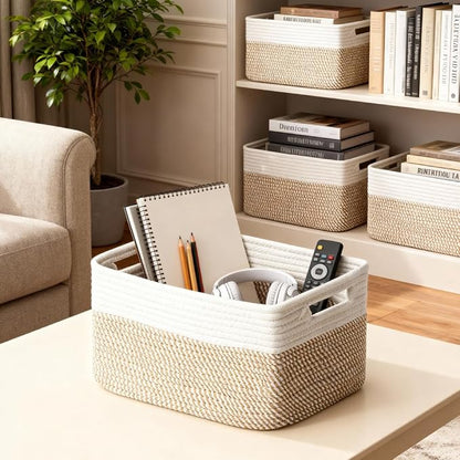 5 Pack Woven Storage Baskets for Shelves, Decorative Basket Organizer Storage - Image 2