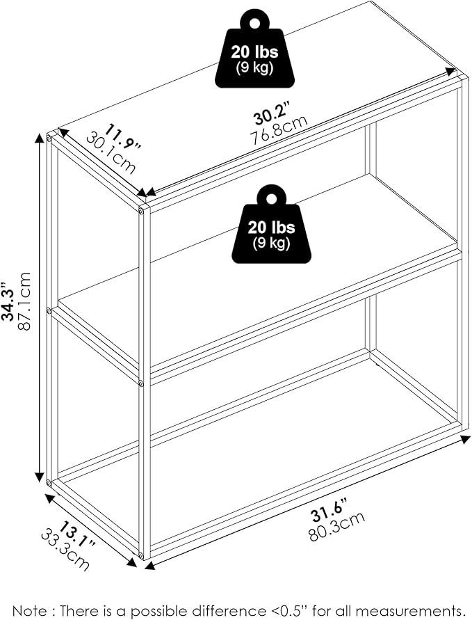 Furinno Moretti Modern Storage Shelves, 2-Tier Wide Stackable Book Shelf - Image 3