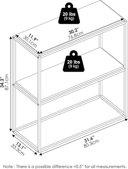 Furinno Moretti Modern Storage Shelves, 2-Tier Wide Stackable Book Shelf - Image 3
