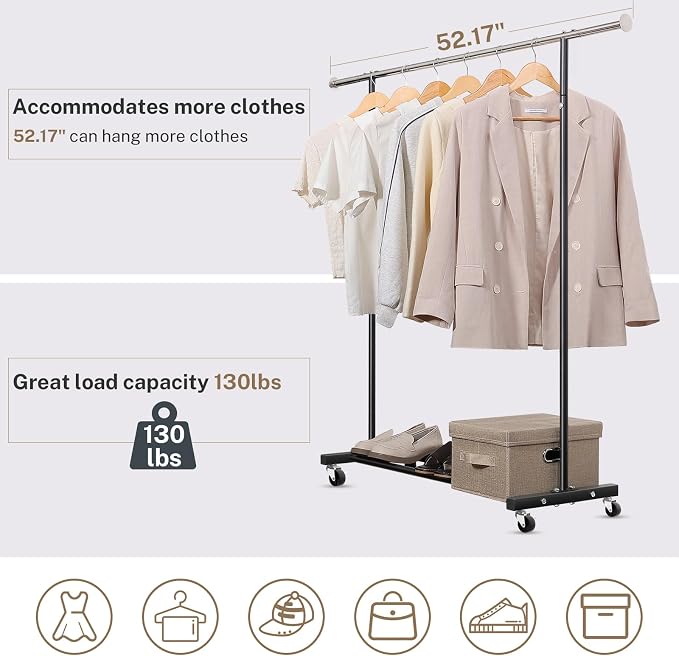 VICERII Clothes Rack, 130LB Capacity Heavy Duty Clothing Rack - Image 3