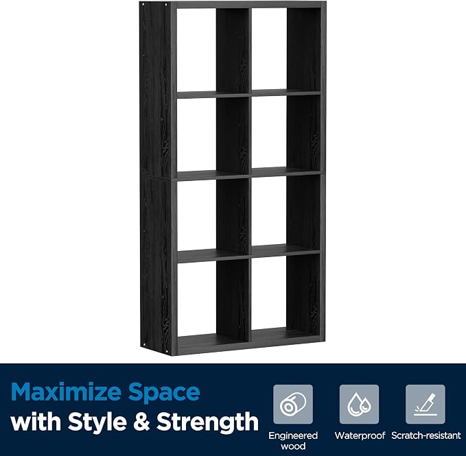 Black 8-Cube Storage Organizer Shelf – Heavy-Duty Engineered Wood, Easy Assembly - Image 8