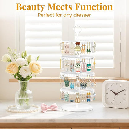 EsLuker.ly Earring Holder Organizer Rotating Stud Display Tree Rack, 4 Tier | - Image 7