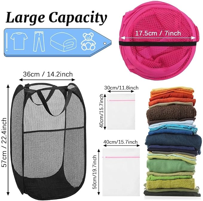 4 Pack Mesh Pop Up Laundry Hamper, FHDUSRYO Foldable Pop Up Hamper | - Image 2
