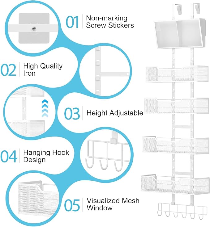 Adjustable Over The Door Organizer, Hanging Door Storage - Image 4