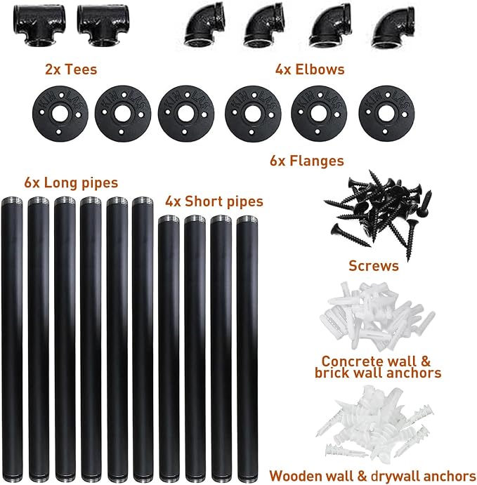 HITOMEN Industrial Iron Pipe Shelves, 2 Set 3-Tier, DIY Open Bookshelf Bookcase - Image 4