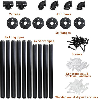 HITOMEN Industrial Iron Pipe Shelves, 2 Set 3-Tier, DIY Open Bookshelf Bookcase - Image 4