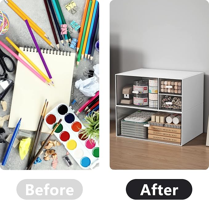 Desk Drawer Organizer, Stackable Storage Drawers, Plastic White Desk Organizers - Image 4