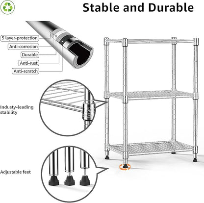 450 lbs Wire Storage Shelving 3-Tier Utility Shelving Unit Steel Organizer Wire - Image 4