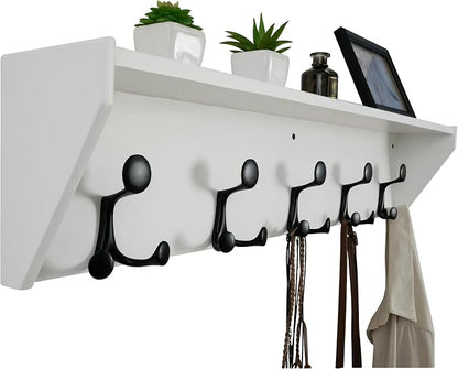 WEBI Wall Shelf with Hooks Underneath, 35” Long Wall Mounted Coat Rack with by WEBI