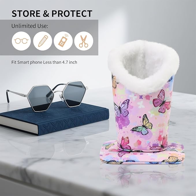 Plush Lined Eyeglasses Holder, Cute Magnetic PU Leather Glasses Stand Case - Image 5