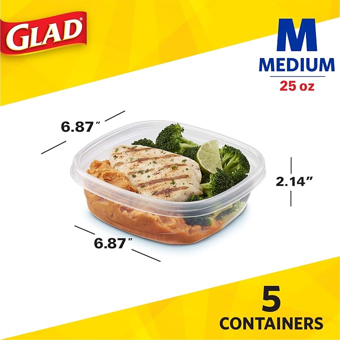 GladWare Entree Food Storage Containers, Medium Square Holds 25 Ounces of Food - Image 4