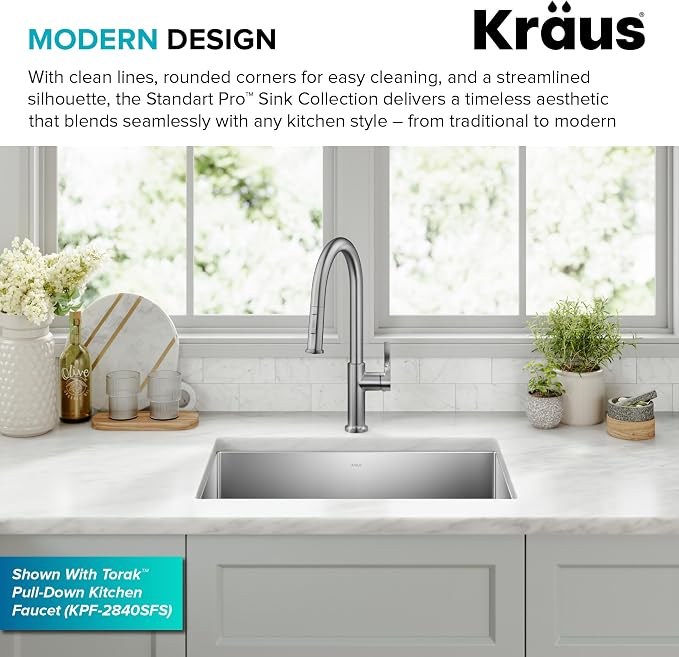 KRAUS Standart PRO 28-inch 16 Gauge Undermount Single Bowl Stainless Steel - Image 5