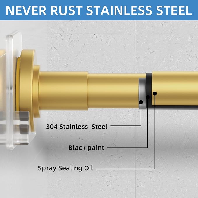 CorkLatta Gold Adjustable Shower Curtain Rod 32 to 68 inch - Image 7