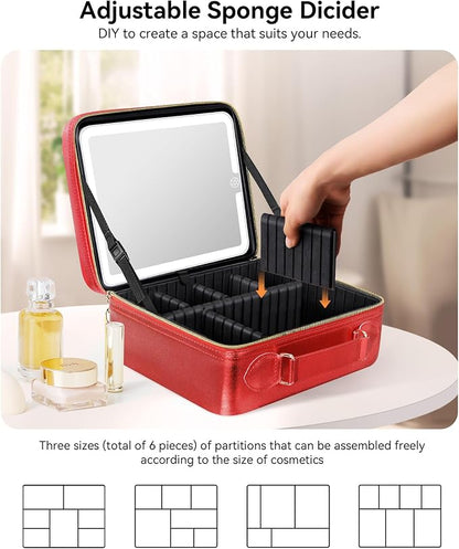 JUSRON Travel Makeup Bag With LED Mirror, Cosmetic Train Case with Light up - Image 4