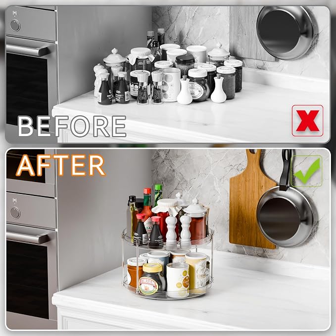 2 Tier Lazy Susan Turntable for Cabinet, Countertop, Double Rotating Kitchen - Image 5