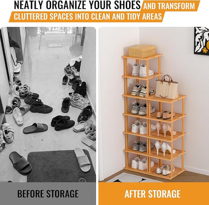 Bamboo Free Standing Shoe Rack Shelf Multi Tier Tall Wooden Stackable Shoes - Image 6