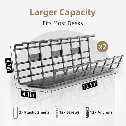 2 Pack DELAMU Under Desk Cable Management Tray, Large Metal Cord Organizer - Image 3