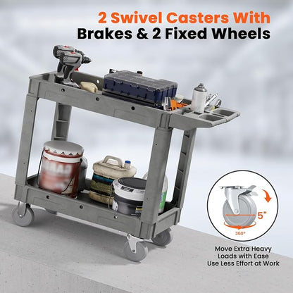 2 Tier Plastic Rolling Utility Cart on Wheels, Heavy Duty Tool Cart - Image 6