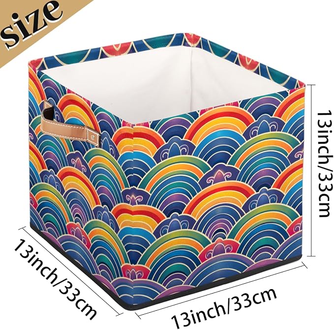 TropicalLife 13x13x13 Inch Large Fabric Storage Cube Vintage Rainbow Flowers - Image 4