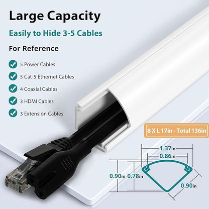 ZhiYo Corner Cable Hider for 3-5 Cords, Wall & Floor Cord Hider 136in White | 8 - Image 2