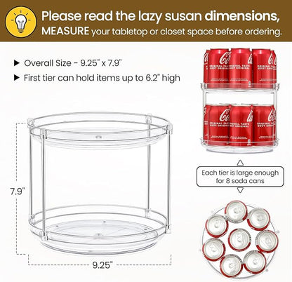 2 Tier Non-Skid Acrylic Lazy Susan Turntable Organizer - Image 2