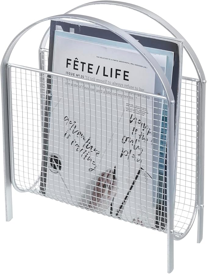 MyGift Mid-Century Design Magazine Rack, Matte Black Tone Metal Mesh by MyGiftHome
