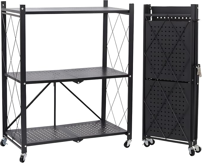 COKIHOM 3-Tier Folding Shelf, No Assembly Metal Shelving Unit by Unknown
