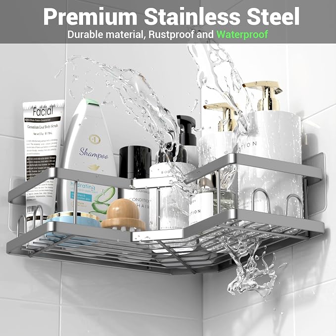 AKTECKE Corner Shower Caddy Bathroom Organizer: Adhesive Shower Rack Bathtub - Image 5