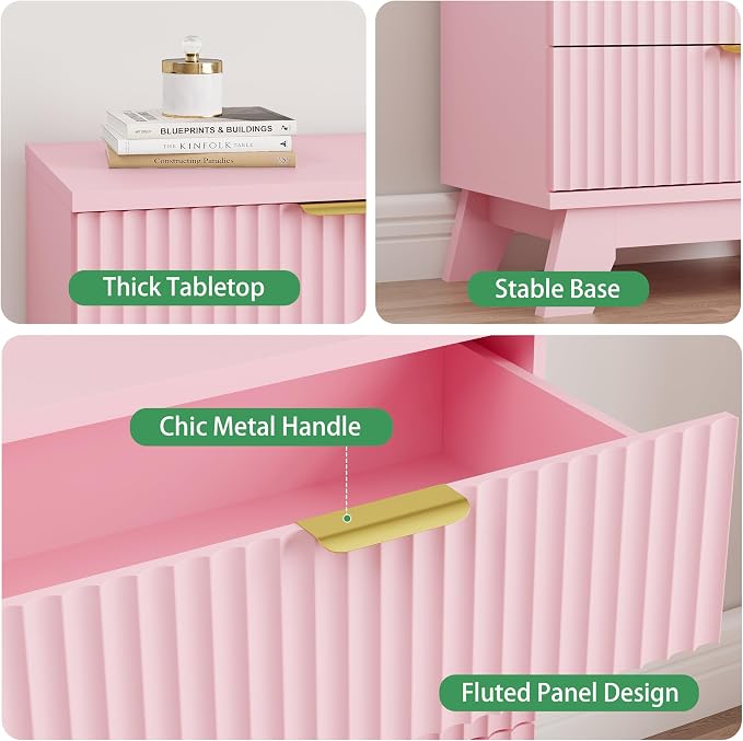 Fluted Nightstand, Mid Century Modern Wood Night Stand - Image 4