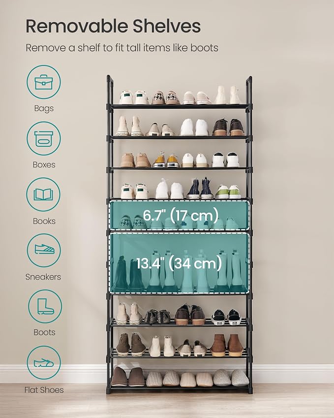 SONGMICS Shoe Rack, 10-Tier Shoe Organizer, Metal Storage Shelf, Upright or - Image 4
