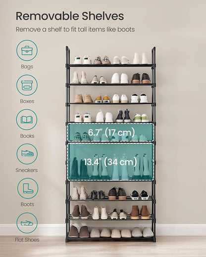 SONGMICS Shoe Rack, 10-Tier Shoe Organizer, Metal Storage Shelf, Upright or - Image 4