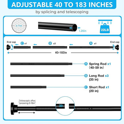 MEXAU Black Shower Curtain Rod 40-183 Inch Adjustable 1.26 Inch Diameter - Image 3
