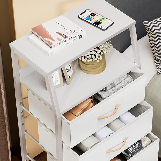 Furnulem Tall Nightstand with 4 Fabric Drawers, Small Dresser - Image 5