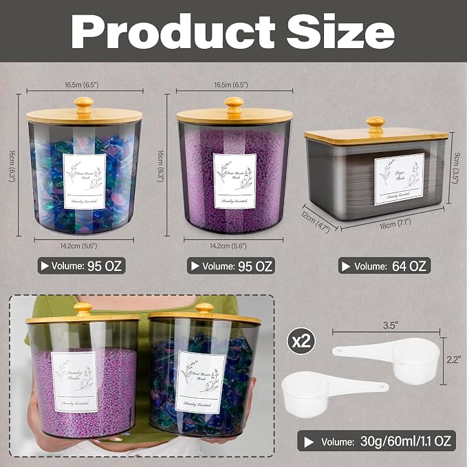 3 Pack Plastic Laundry Powder Container & Dryer Sheet Holder - Image 2