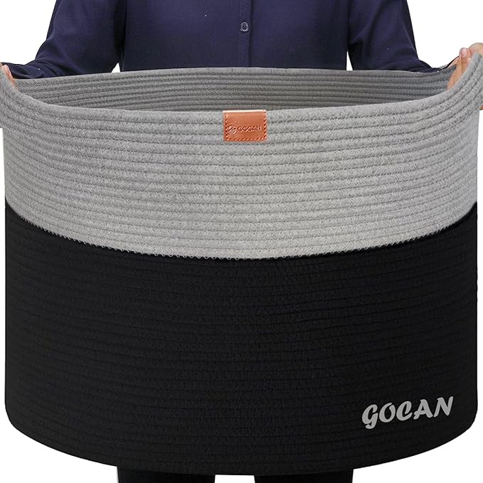 Extra Large Storage Laundry Basket 22" X 22"X 14" Cotton Rope Woven Basket by GOCAN