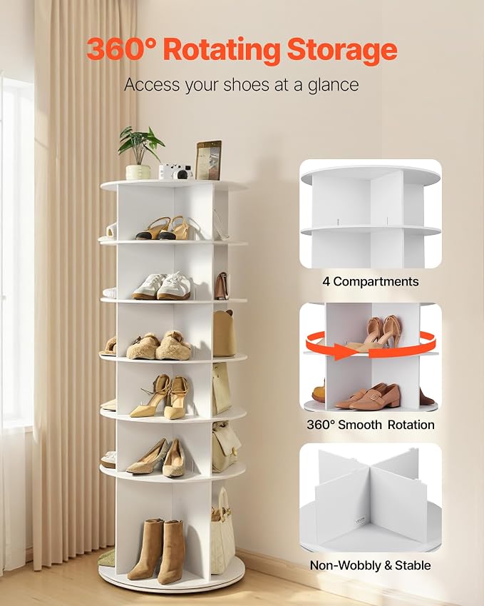 VEVOR 6 Tiers Rotating Shoe Rack Tower, 360° Spinning Shoe Rack, Revolving - Image 4