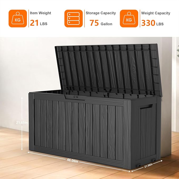 75 Gallon Large Deck Box, Resin Outdoor Storage Box - Image 3