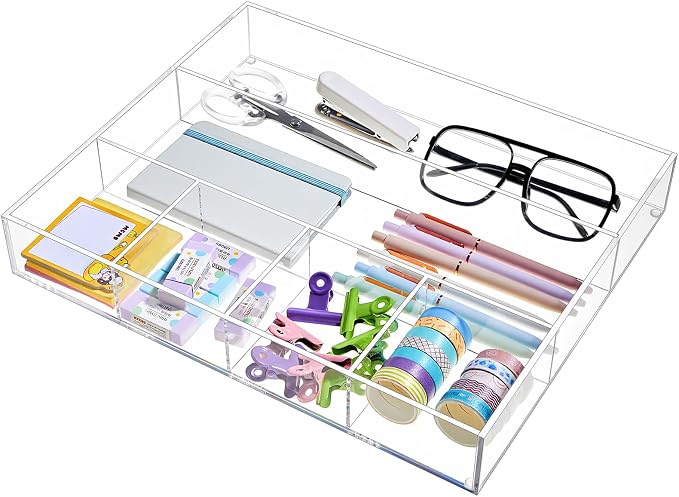 Acrylic Desk Drawer Organizer 14.37 x 11.81 x 2.17 Inch Storage Tray Organizer by Briwooody