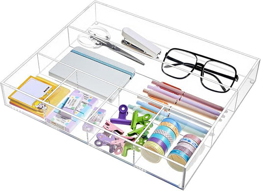Acrylic Desk Drawer Organizer 14.37 x 11.81 x 2.17 Inch Storage Tray Organizer by Briwooody