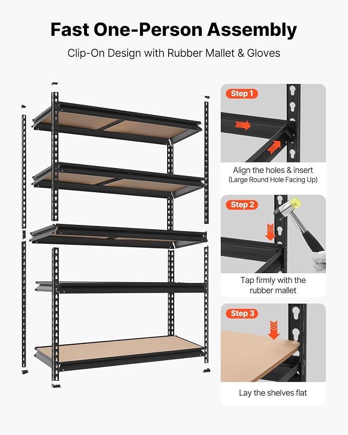 VEVOR Storage Shelves, 5-Tier Adjustable, 3000 lbs Capacity Heavy Duty | - Image 8