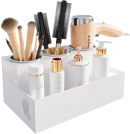 White Hair Tool Organizer Acrylic Hair Dryer and Styling Holder, Bathroom by PITBVO