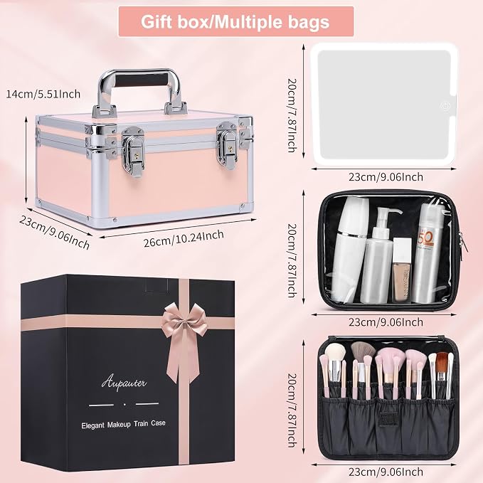 Makeup Box with Led Mirror, Travel Train Hard Case with Rechargeable Lighted - Image 5