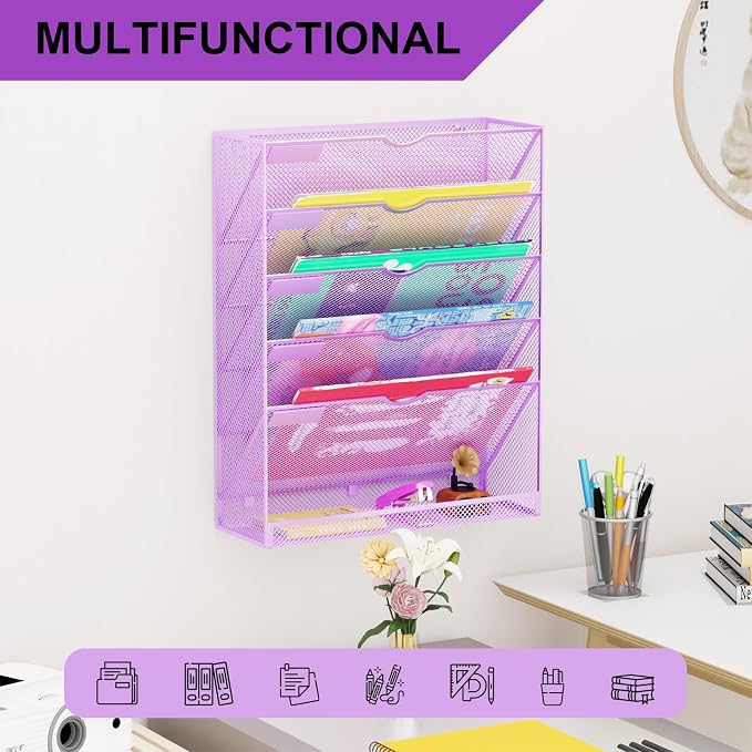 Hanging Wall File Organizer 6 Tier Wall Mounted Mail Paper Folder Holder - Image 6