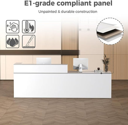 L Shape Reception Desk with Counter, Lockable Drawer, Keyboard Tray, and - Image 5